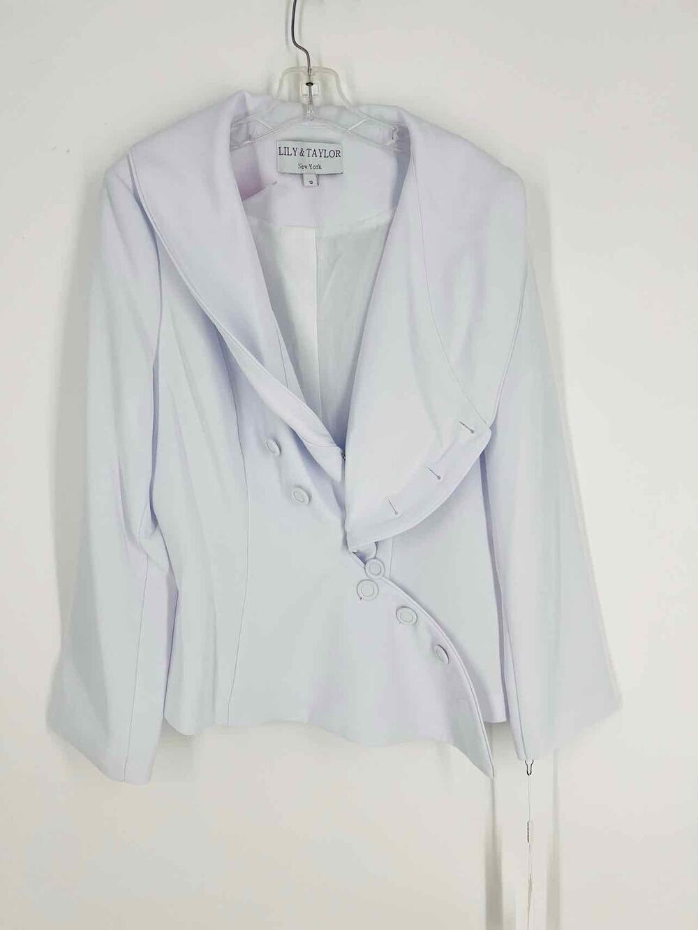 Lily & Taylor Size 12 White Solid Buttons Designer Blazer